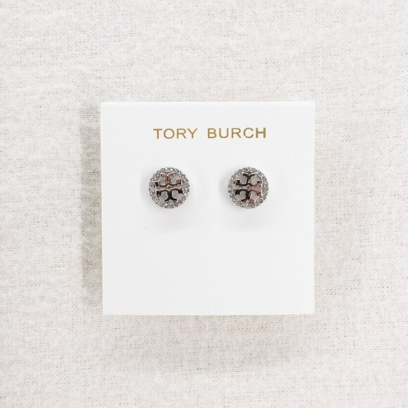 Tory Burch Miller Pavé Stud Earrings Silver/Crystal OS - Picture 5 of 8